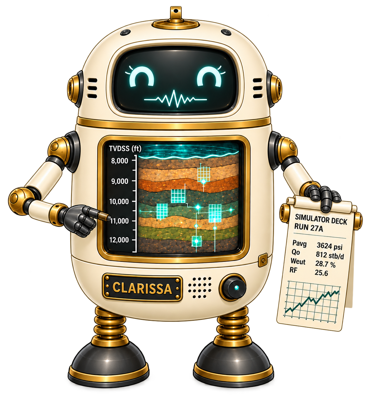 CLARISSA, your gold-and-cream reservoir engineering robot.
